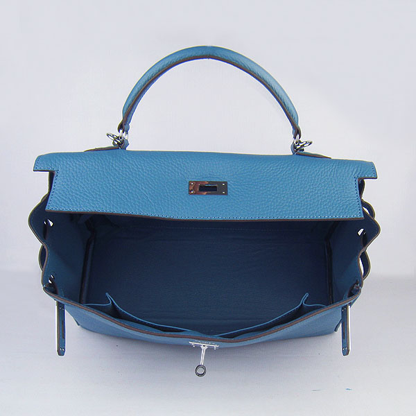 High Quality Hermes Kelly 35CM Togo Leather Bag Middle Blue 6308